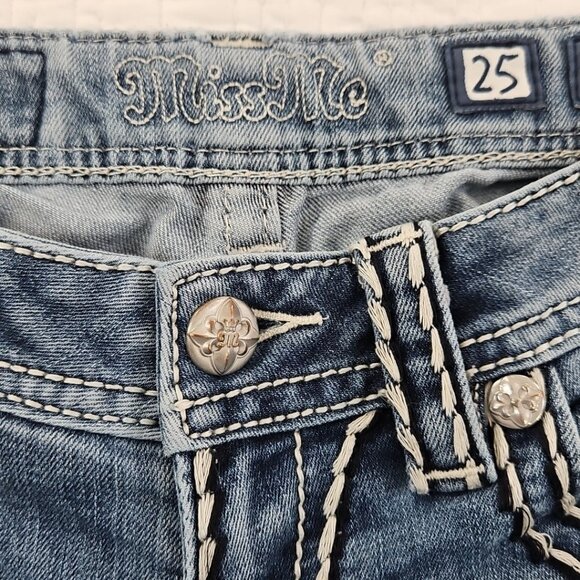 Miss Me Women’s Jeans Size 25 Signature Rise Boot Cut Denim Rhinestone Contrast - Picture 11 of 16